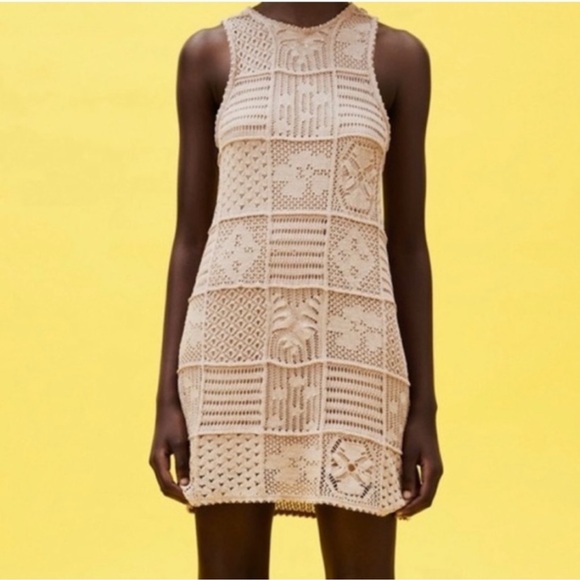 Zara Dresses & Skirts - Zara Dress Beige Crochet Design with Slip in great used condition